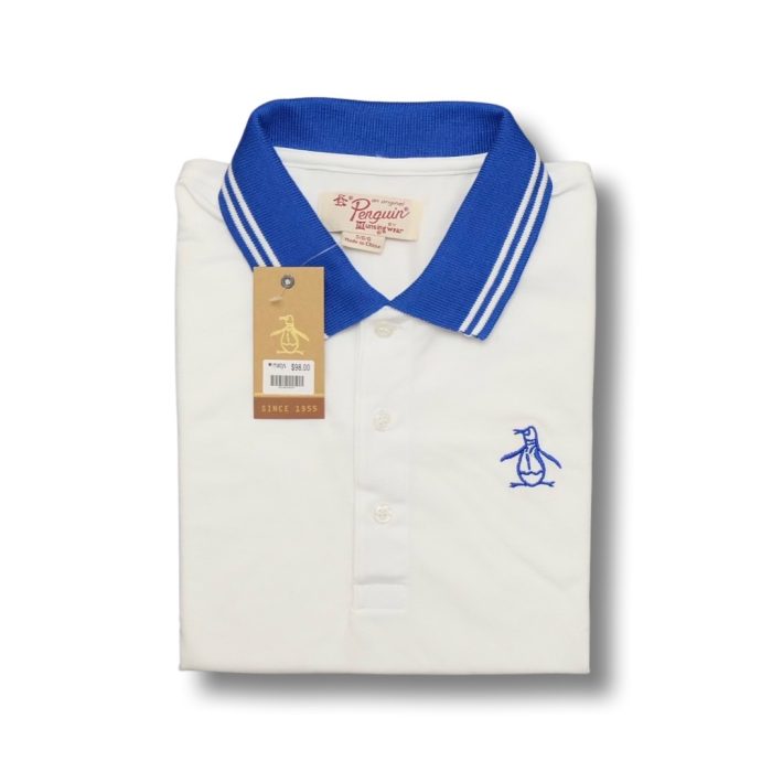 Penguin Pete Pique - White Royal Blue