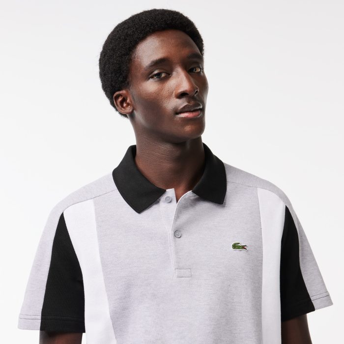 Vertical Tri Color Block Polo Shirt - Gray